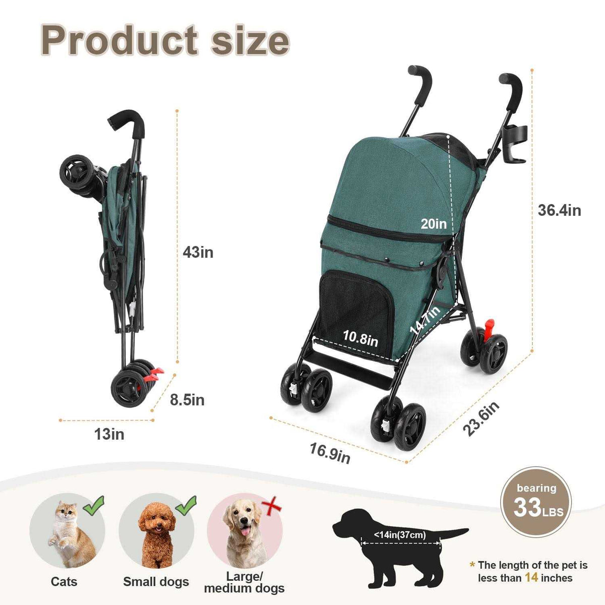 Foldable Pet Stroller with Cup Holder W453696
