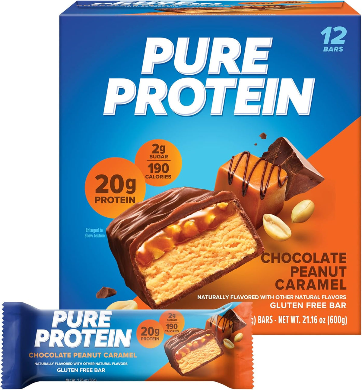 Chocolate Whey Protein Powder 1.78lbs and Chocolate Peanut Caramel Protein Bars 12 Count 1.76oz B1717