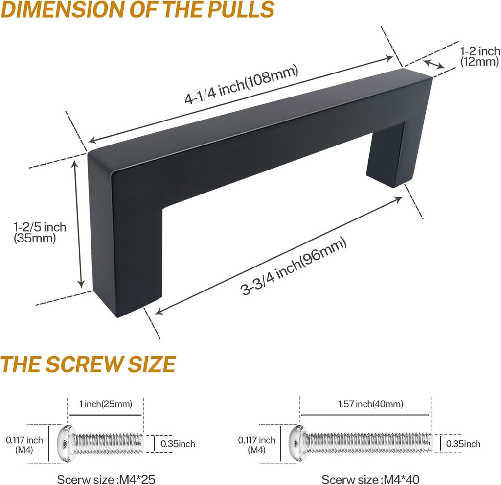 25 Pack 3-3/4 Inch Matte Black Cabinet Pulls U616849