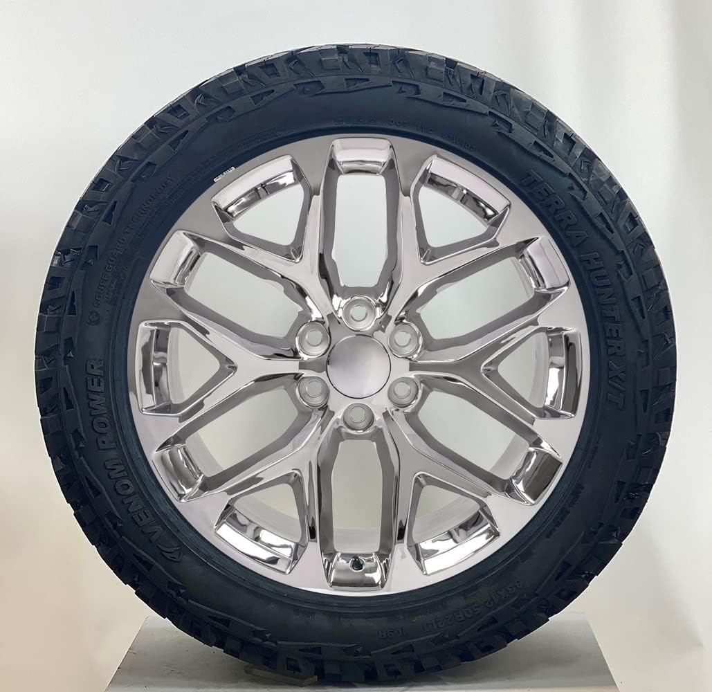 22 Inch Chrome Snowflake Wheels Rims with 33x12.50R22 Tires SET of 4 C652
