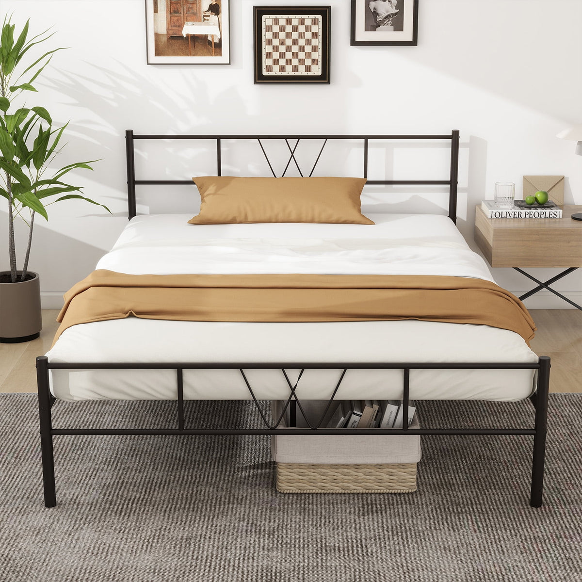 Full Size Metal Platform Bed Frame with Headboard and Footboard T4870