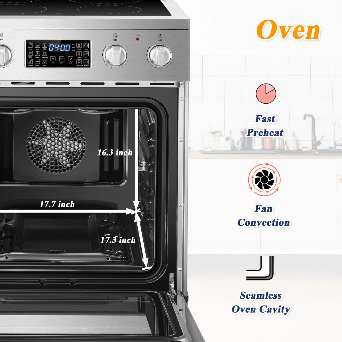 24 inch 2.9 Cu.ft Freestanding Electric Range with Convection Oven Y6248
