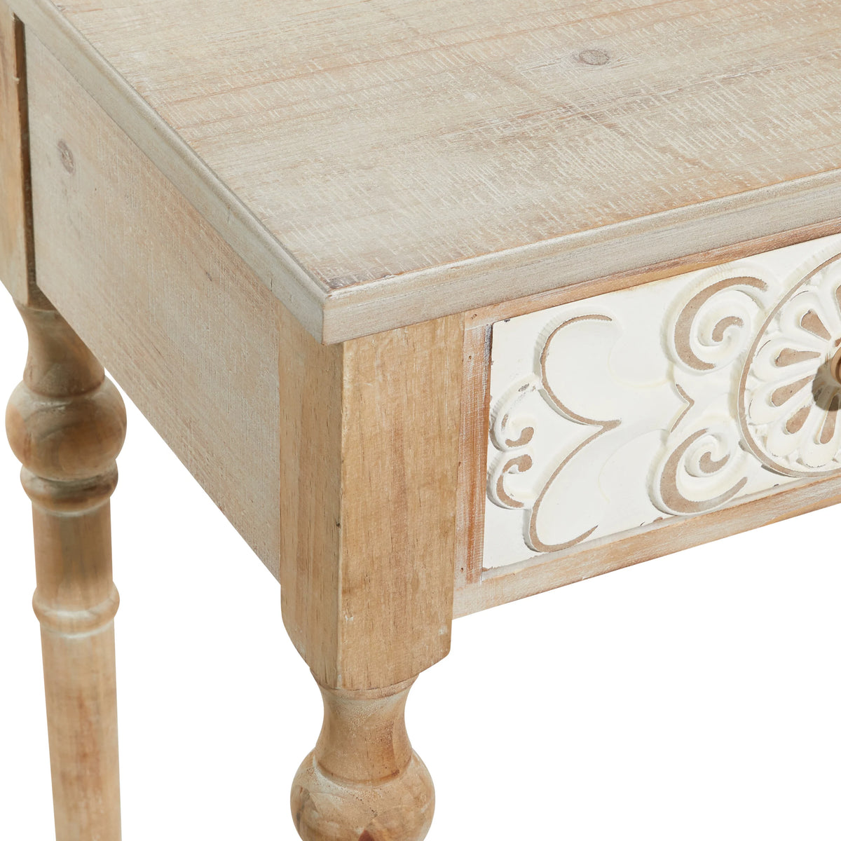 Brown Wood Carved 2 Drawers Console Table W7775