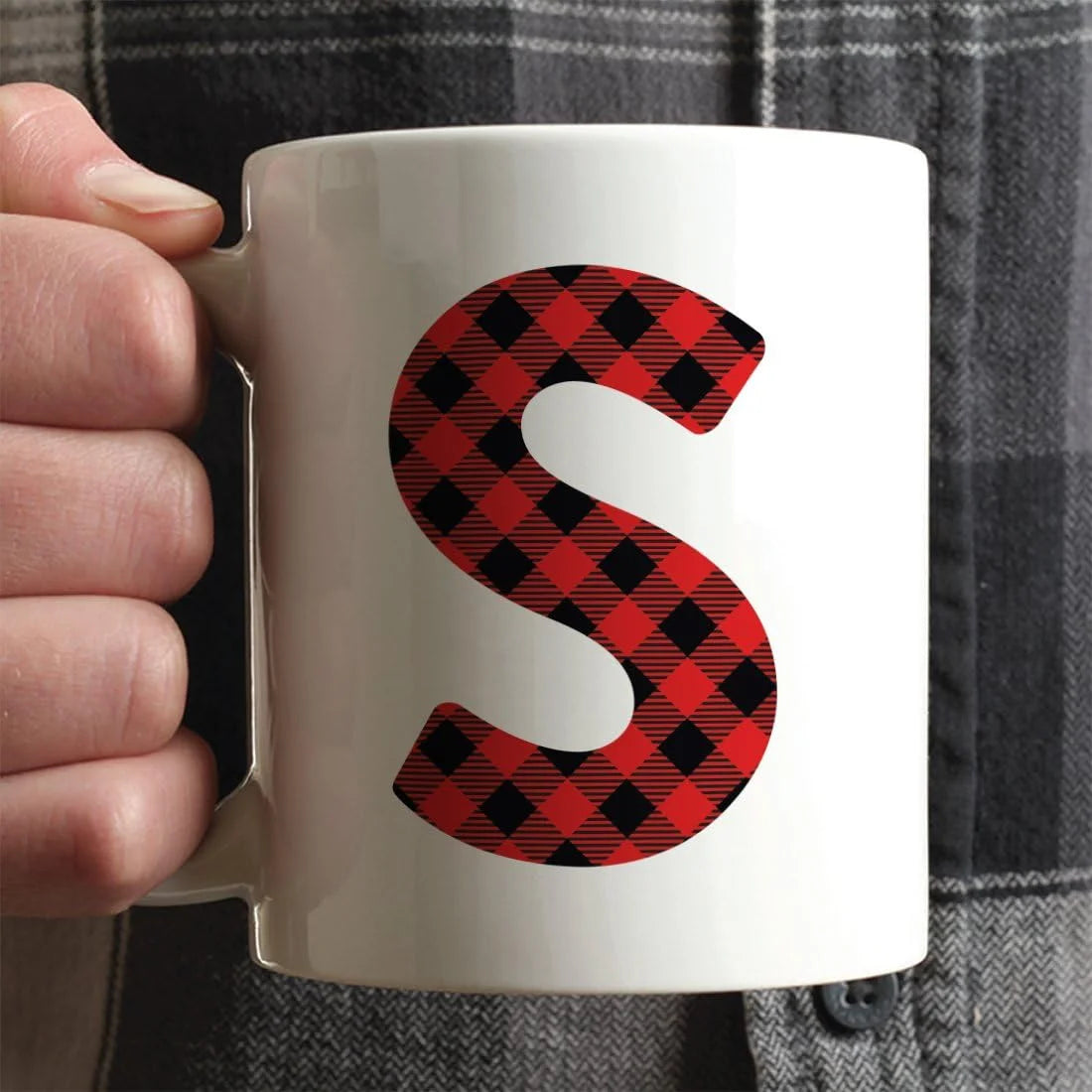 Hot Chocolate Coffee Mug Gift, Red Plaid Initial Letter S, 1-Pack, Includes Gift Box C37218