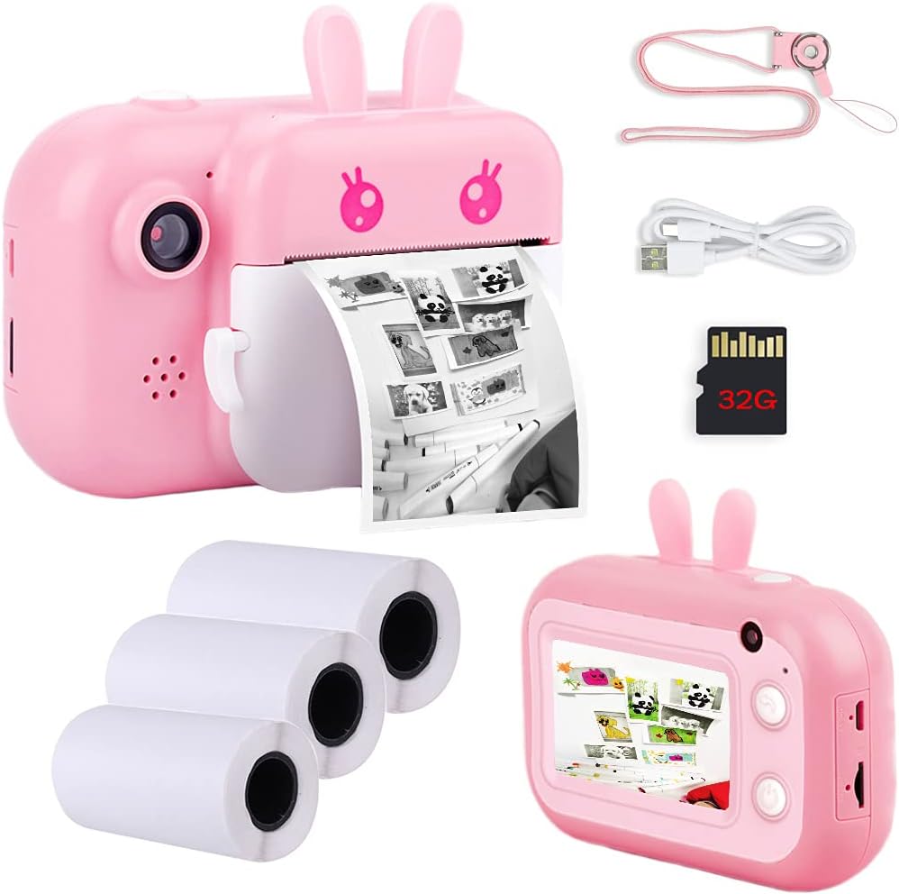 Blue Instant Print Camera for Kids with 3 Rolls Print Paper & 32GB SD Card B550495