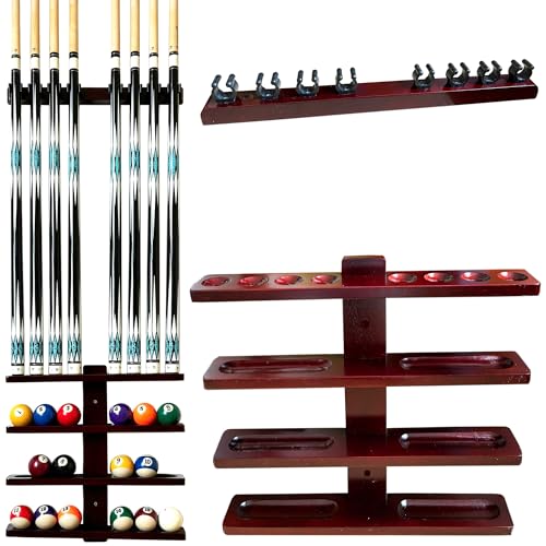 Wall-Mounted Hardwood Pool Stick Holder for 8-Cue Storage C986