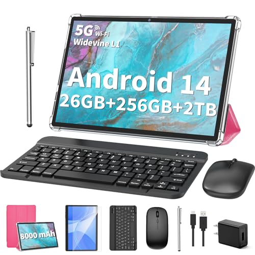Android 14 Tablet 10 inch with Keyboard, 26GB RAM+256GB ROM, 8000mAh, Black Y959
