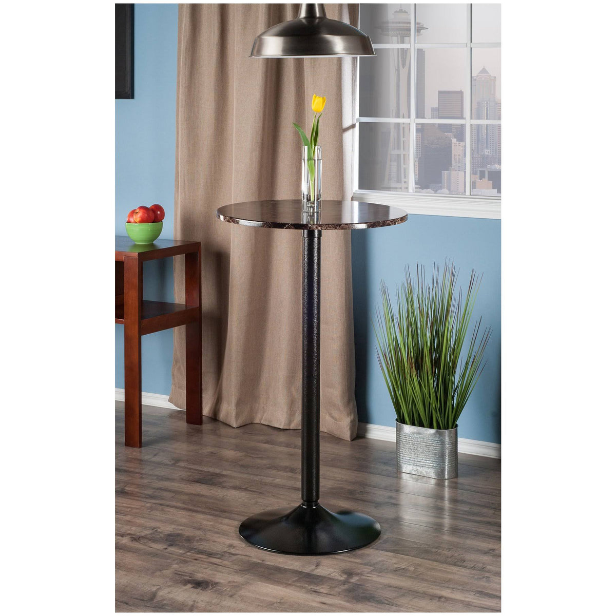 Black Round Faux Marble Top Pub Table C650181