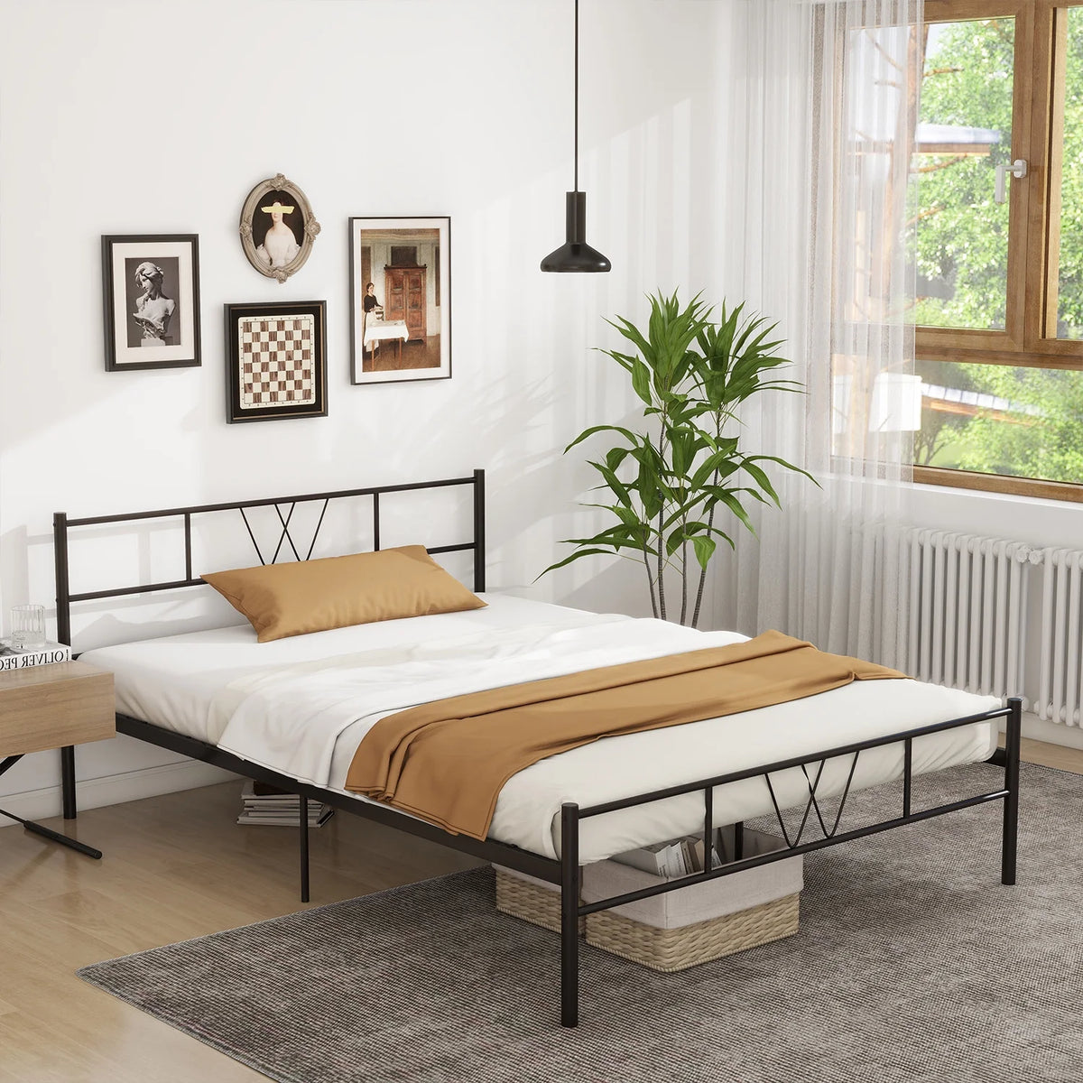 Full Size Metal Platform Bed Frame with Headboard and Footboard T4870