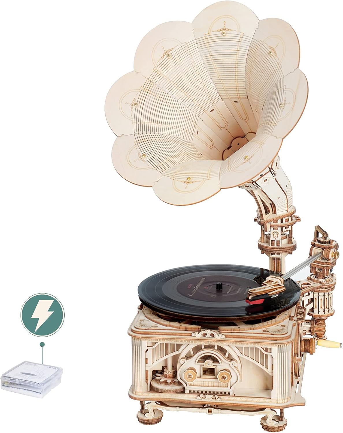 3D Wooden Puzzles Craft Model Kits Record Player DIY Mechanical Vintage Gramophone Pack of 2 X980