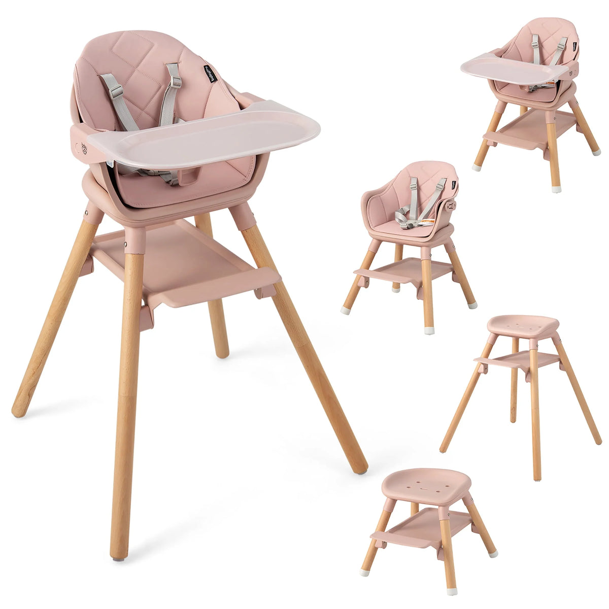 Convertible Wooden Baby Highchair with Removable Tray Y682516