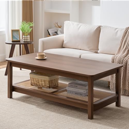 47.2'' 2-Tier Solid Wood PE Rattan Coffee Table G16433
