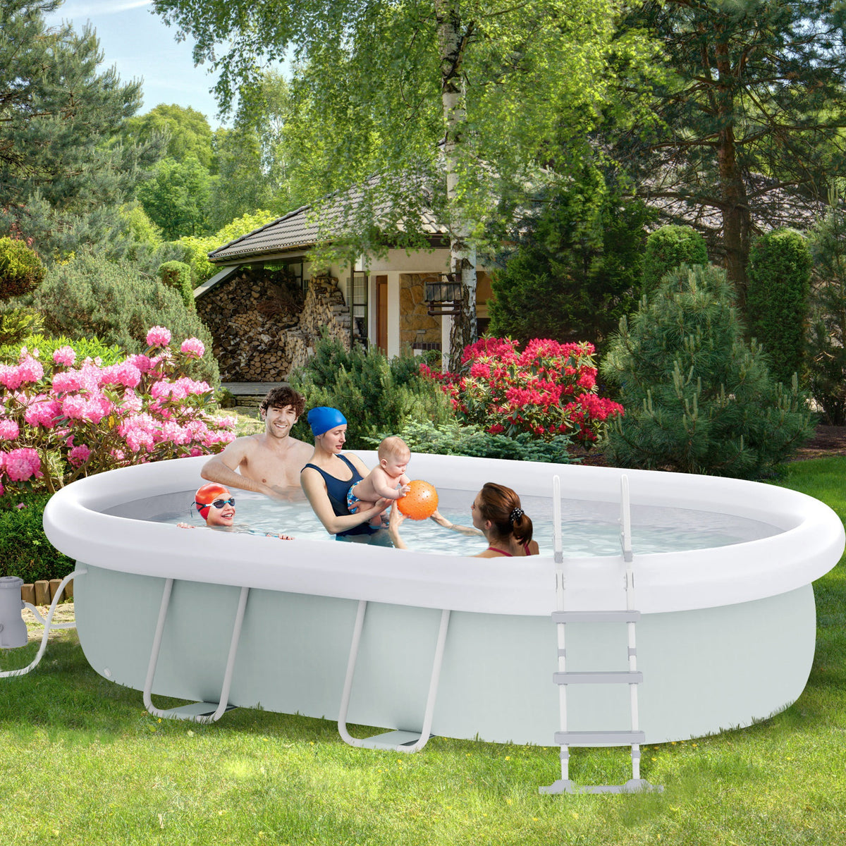 Brown Semi-Inflatable Frame Swimming Pool Q9122