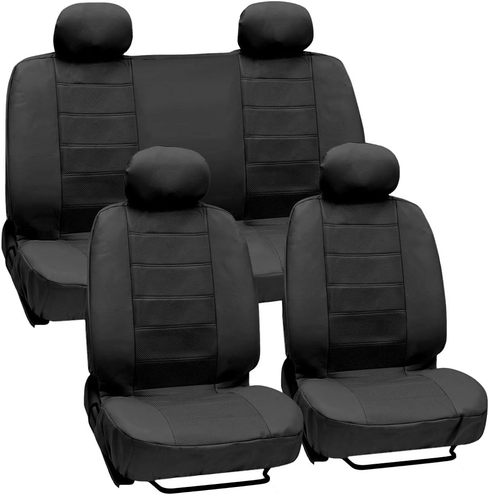 Black Leatherette Car Seat Cover Set F403