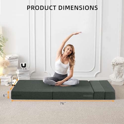 Dark Green Full Size Linen Folding Sofa Bed F989