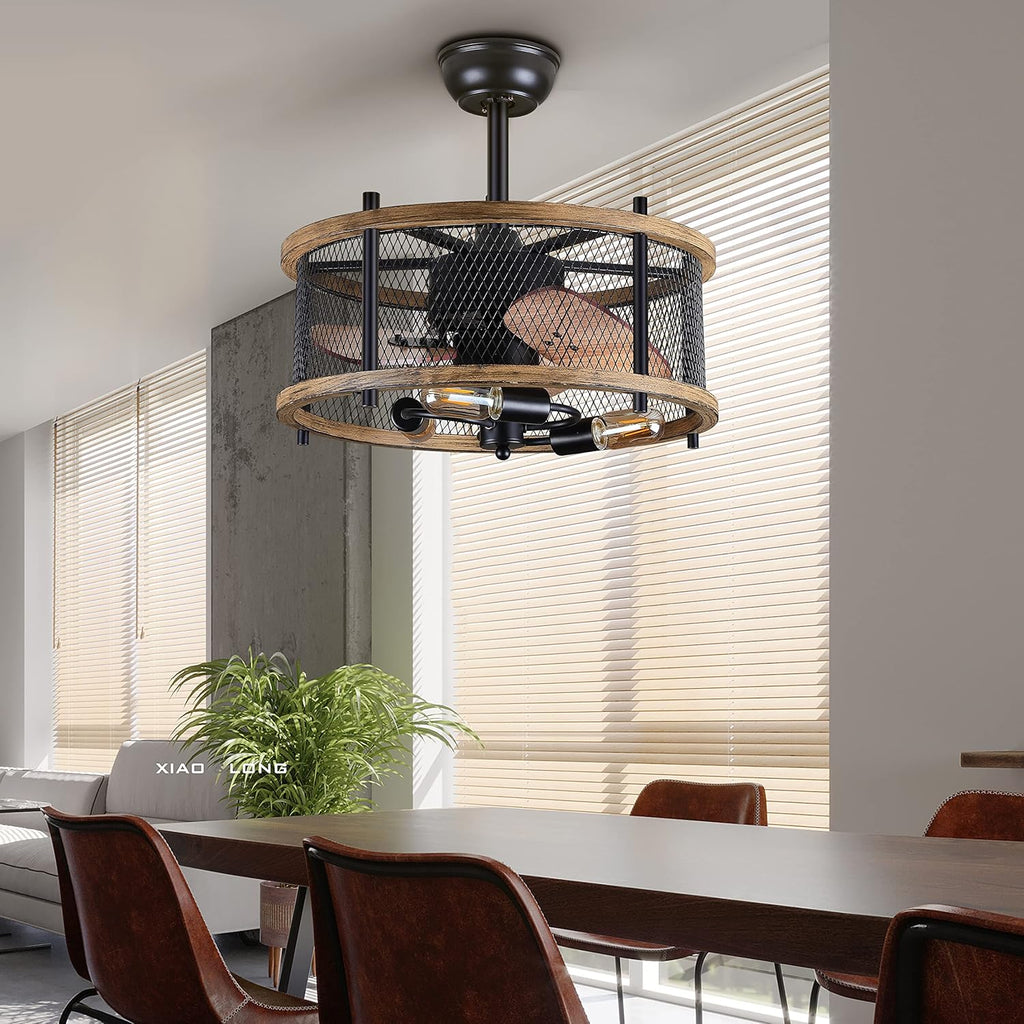 20-inch Industrial Caged Ceiling Fan with Lights Remote Control I93831