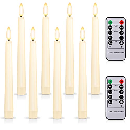 4PCS Battery Operated 8 Inch Warm White 3D Flame Taper Candles with Remote P9933