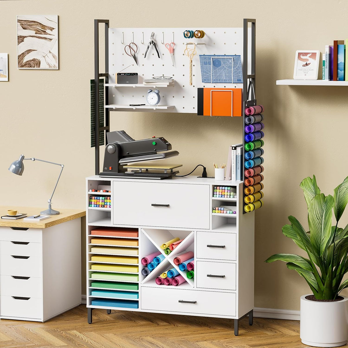 Craft Organizers and Storage Cabinet with Power Outlet, Pegboard, Vinyl Holders K601