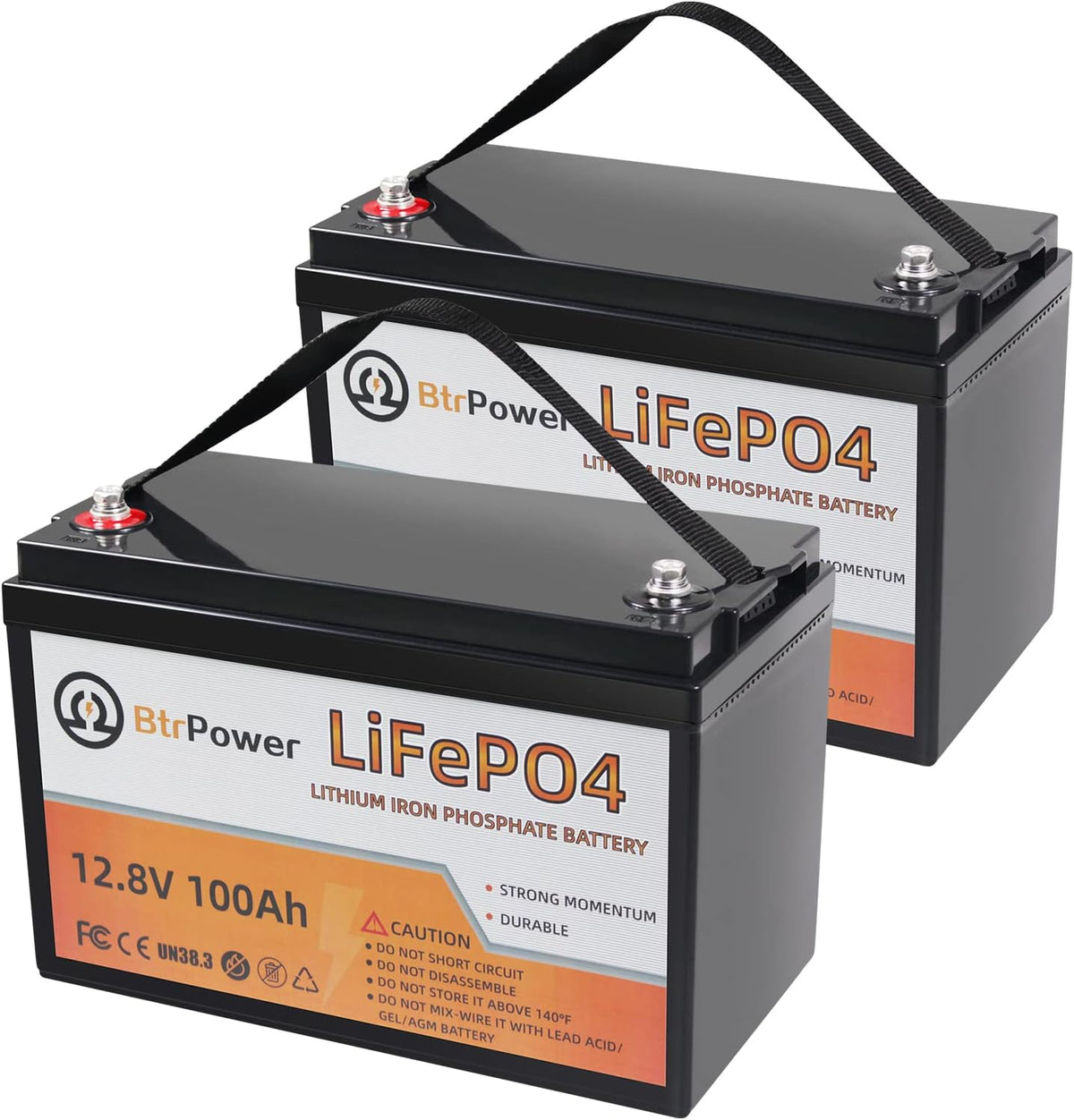 2 Pack 12V 100Ah LiFePO4 Deep Cycle Rechargeable Battery with 100A BMS O1926