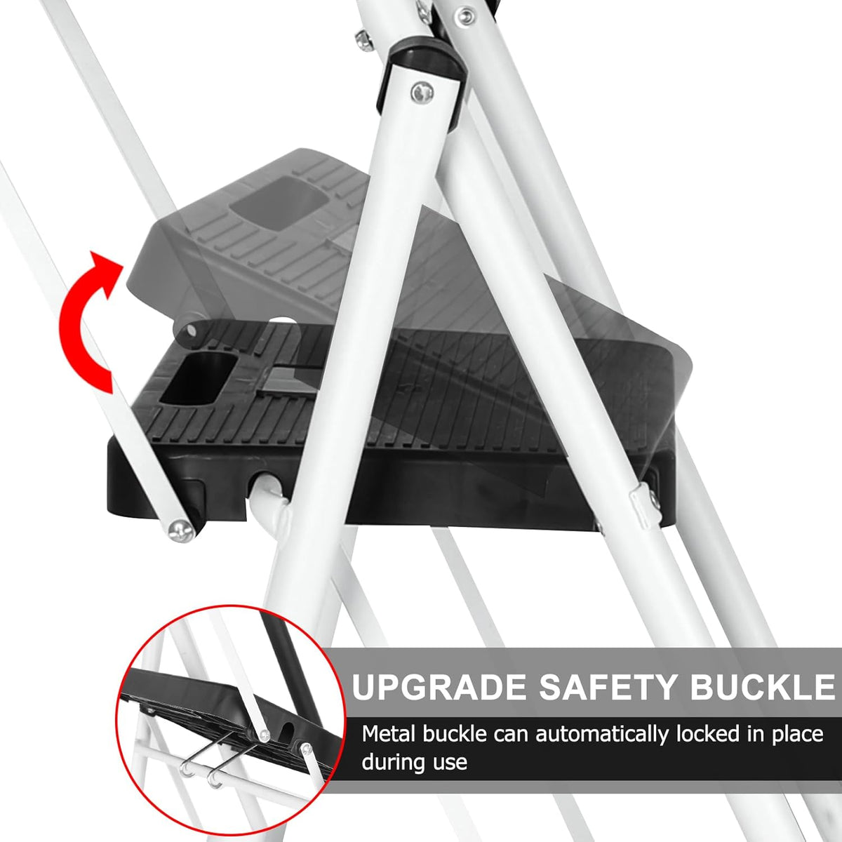 White 3 Step Ladder with Handrails & Attachable Tool Bag, 500 lbs Folding Step Stool Y63435