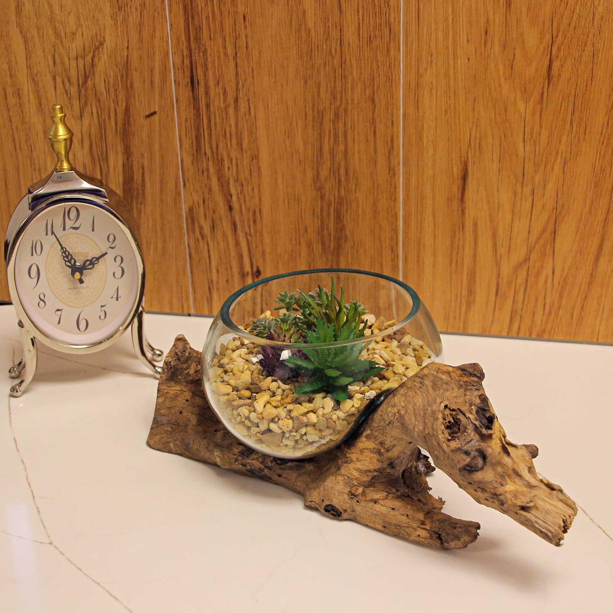 7-Inch Melted Glass and Teak Driftwood Centerpiece Bowl Y699