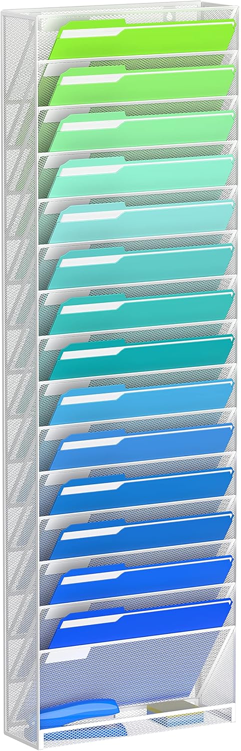 16-Tier White Mesh Wall File Organizer Q7818