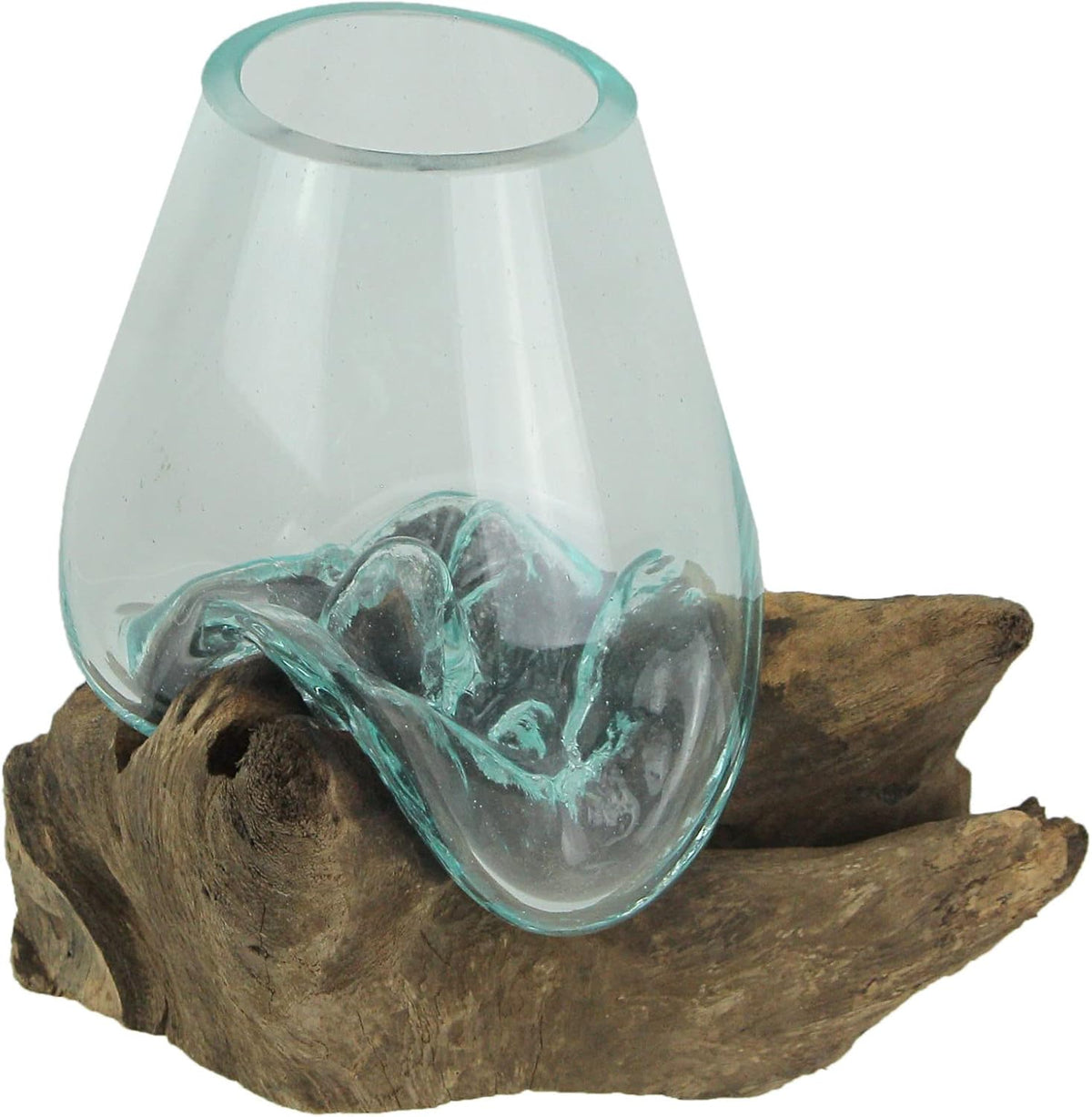 7-Inch Melted Glass and Teak Driftwood Centerpiece Bowl Y699