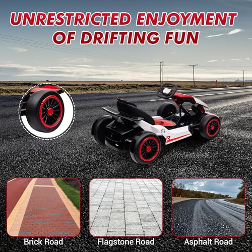 Electric Drift Kart Car with Adjustable Seat, 24V 7Ah, 2 * 200W Motor, 8.1 MPH, LED Lights X712524