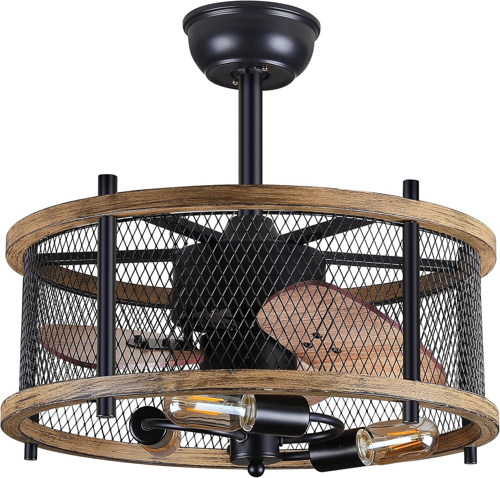 20-inch Industrial Caged Ceiling Fan with Lights Remote Control I93831