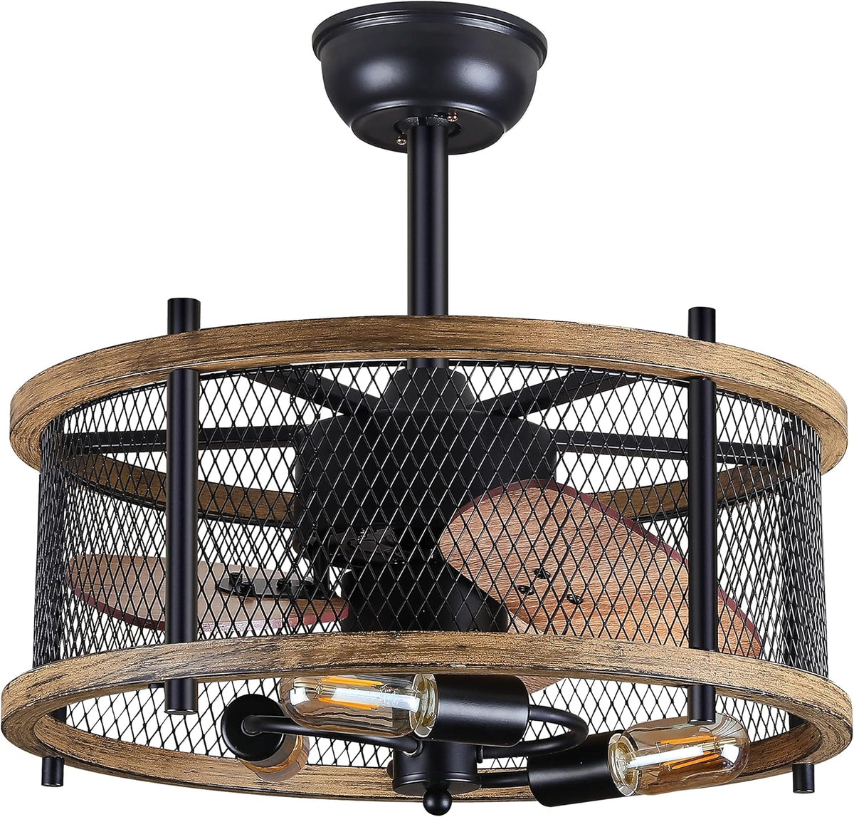 20-inch Industrial Caged Ceiling Fan with Lights Remote Control I93831