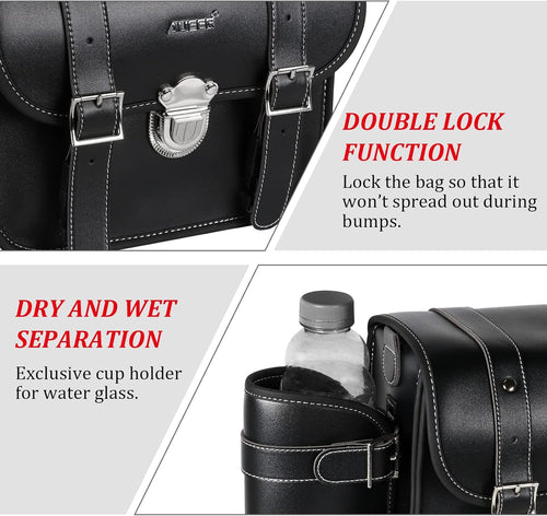 2 Pack Black Synthetic Leather Lockable Motorcycle Saddlebags L982