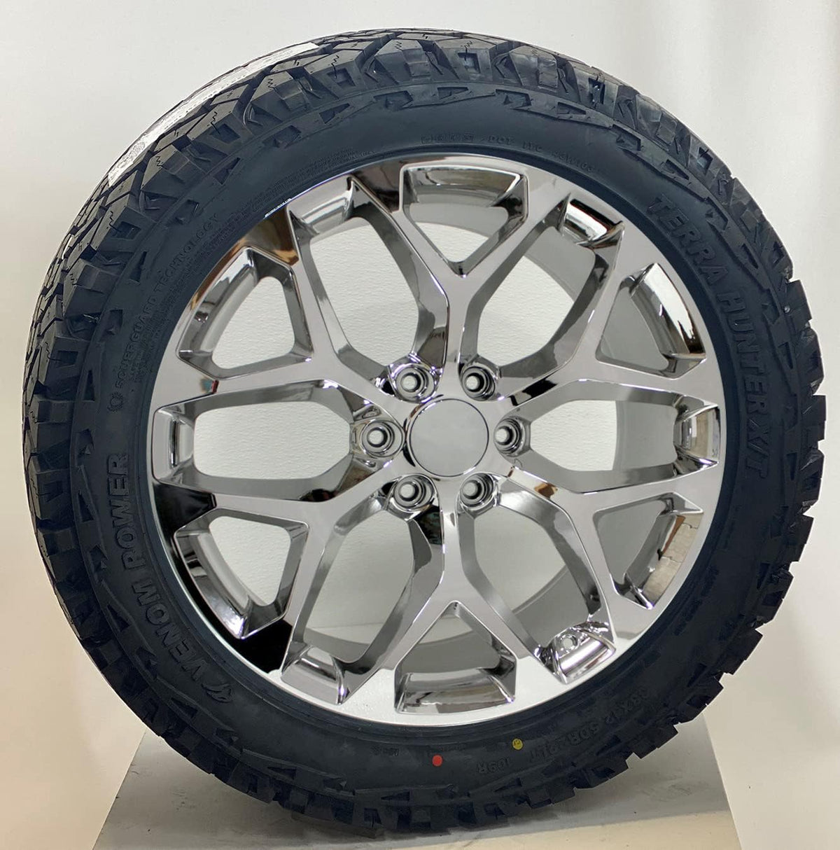 22 Inch Chrome Snowflake Wheels Rims with 33x12.50R22 Tires SET of 4 C652