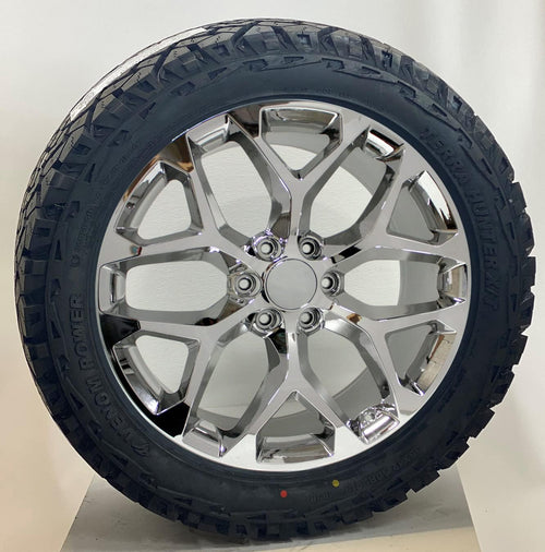 22 Inch Chrome Snowflake Wheels Rims with 33x12.50R22 Tires SET of 4 C652