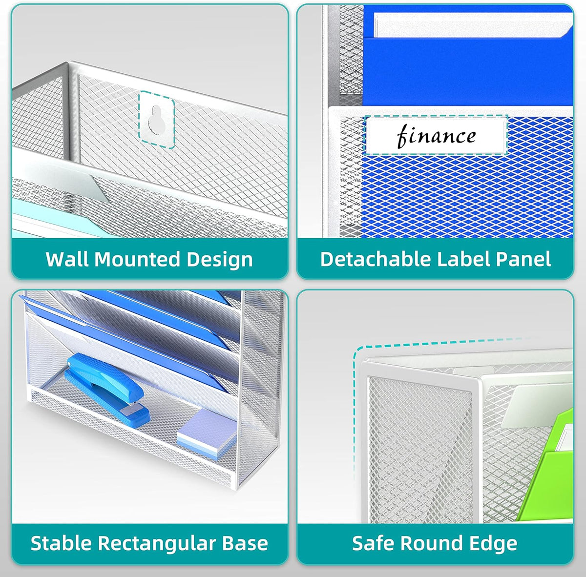 16-Tier White Mesh Wall File Organizer Q7818