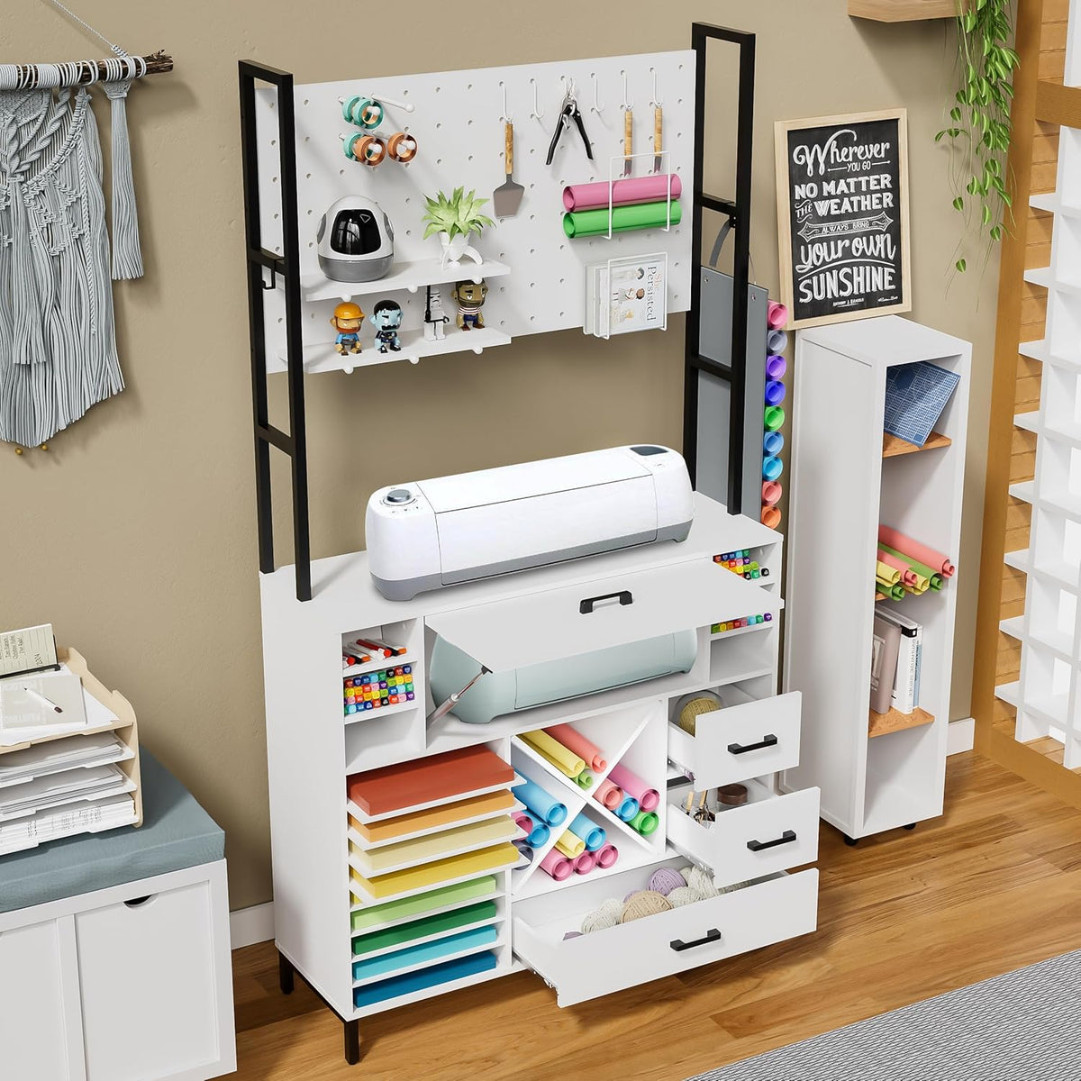Craft Organizers and Storage Cabinet with Power Outlet, Pegboard, Vinyl Holders K601
