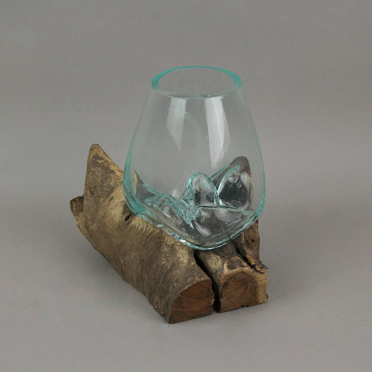 7-Inch Melted Glass and Teak Driftwood Centerpiece Bowl Y699