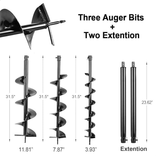 72cc Gas Powered Earth Auger with Three Drill Bit 4" 6" 8" and Three Extension Rods 8" 12" 20" W664085