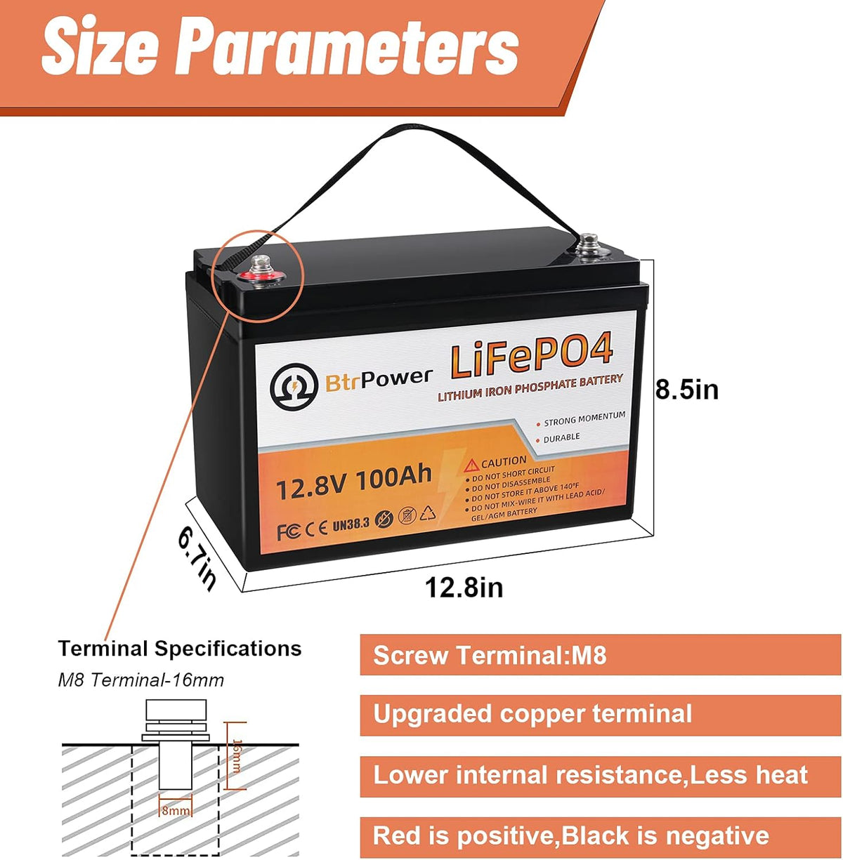 2 Pack 12V 100Ah LiFePO4 Deep Cycle Rechargeable Battery with 100A BMS O1926