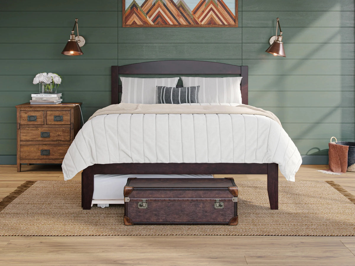 14" Queen Wood Platform Bed Frame with Twin XL Trundle, Espresso H9765