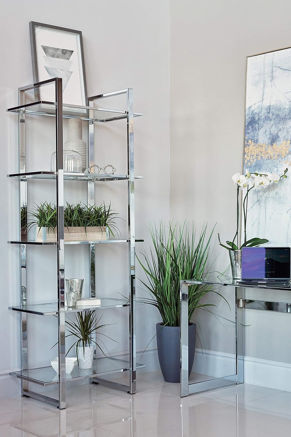 Chrome Glass Shelf Bookcase P634407