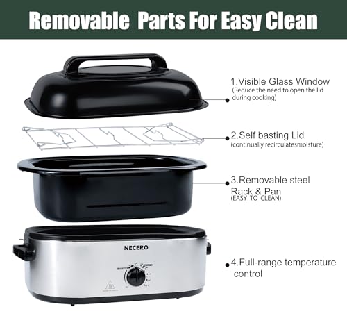 22Qt Electric Roaster Oven with Glass Lid and Removable Pan K3153