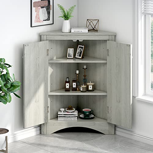 Brown Freestanding Corner Cabinet with 2 Adjustable Shelves and 2 Doors L4548
