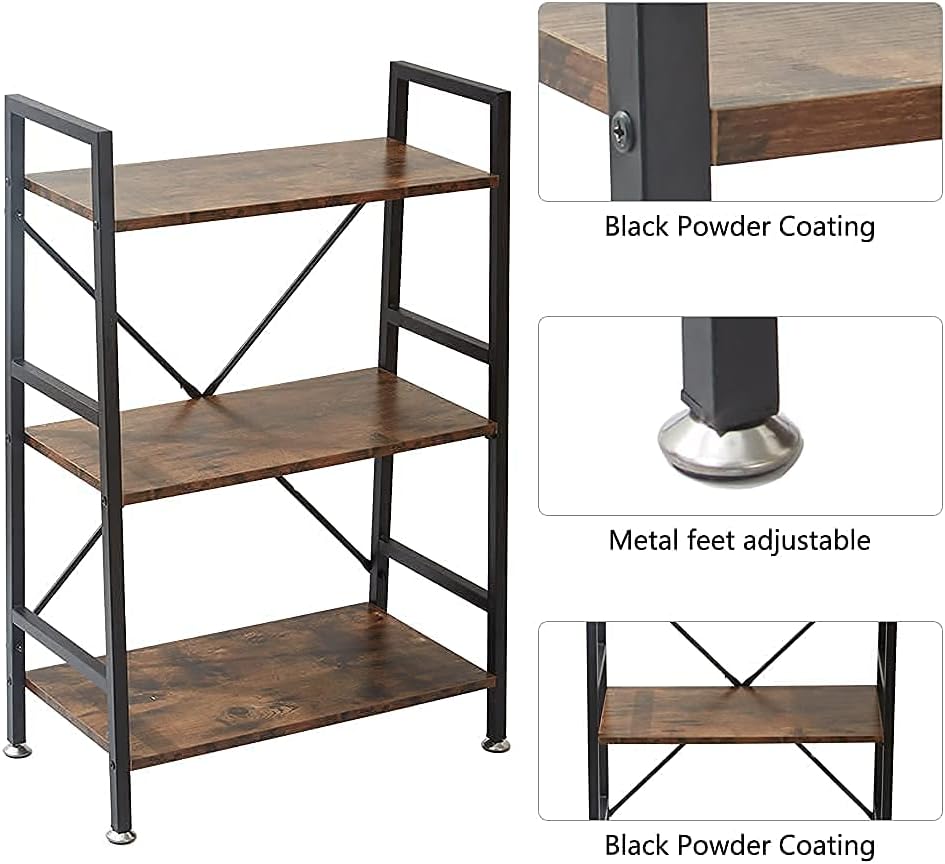 3 Tier Rustic Wood and Metal Bookshelf W1292