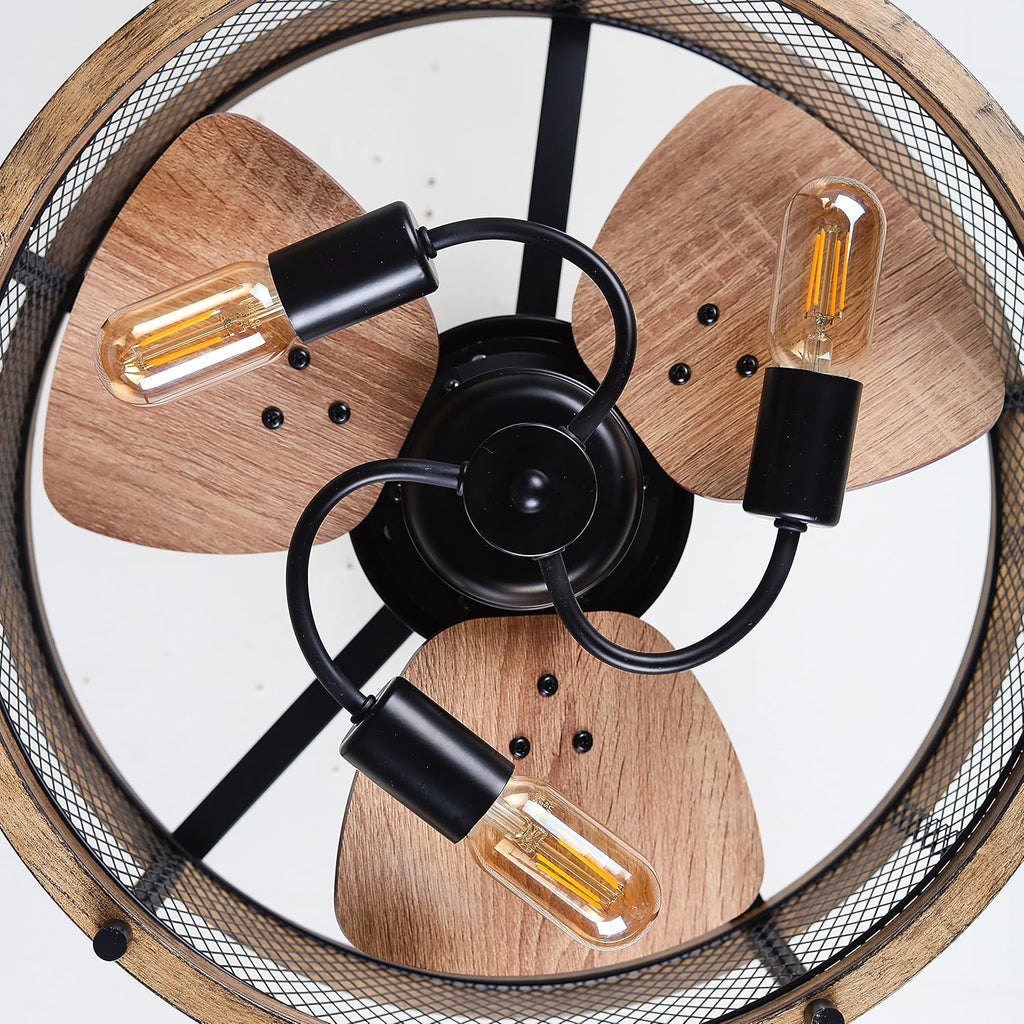 20-inch Industrial Caged Ceiling Fan with Lights Remote Control I93831