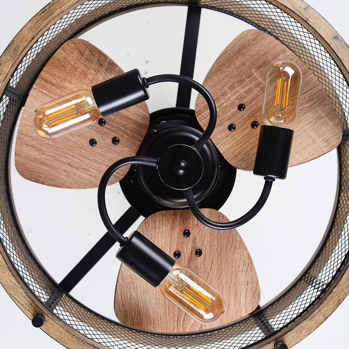 20-inch Industrial Caged Ceiling Fan with Lights Remote Control I93831