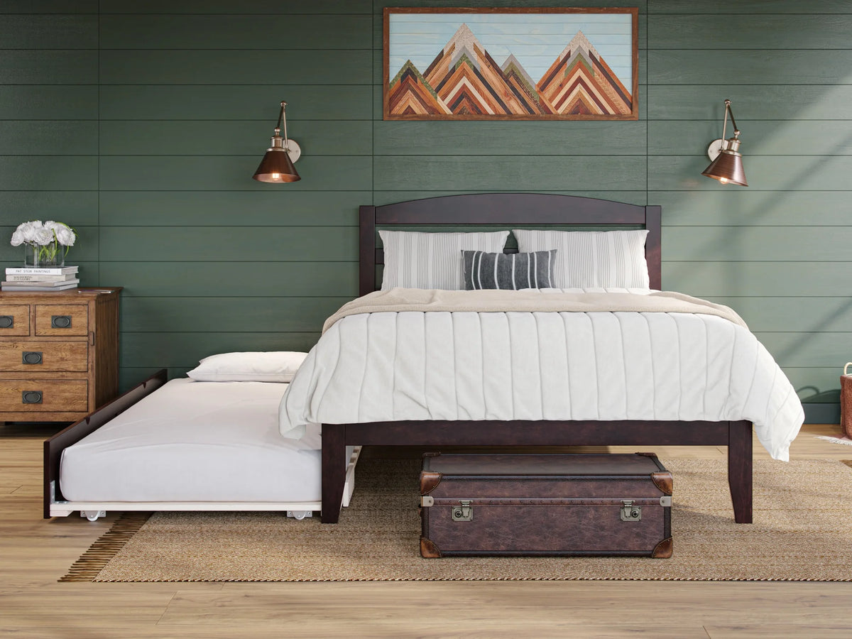 14" Queen Wood Platform Bed Frame with Twin XL Trundle, Espresso H9765