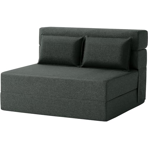 Dark Green Full Size Linen Folding Sofa Bed F989