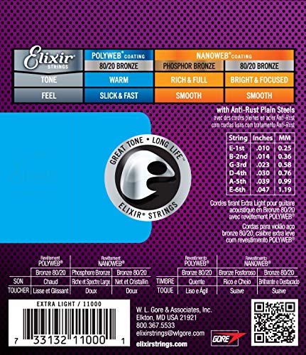 6 String Set Extra Light 80/20 Bronze Acoustic Guitar Strings P335049