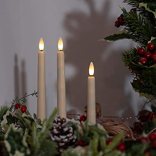 4PCS Battery Operated 8 Inch Warm White 3D Flame Taper Candles with Remote P9933