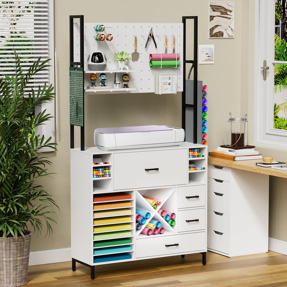 Craft Organizers and Storage Cabinet with Power Outlet, Pegboard, Vinyl Holders K601